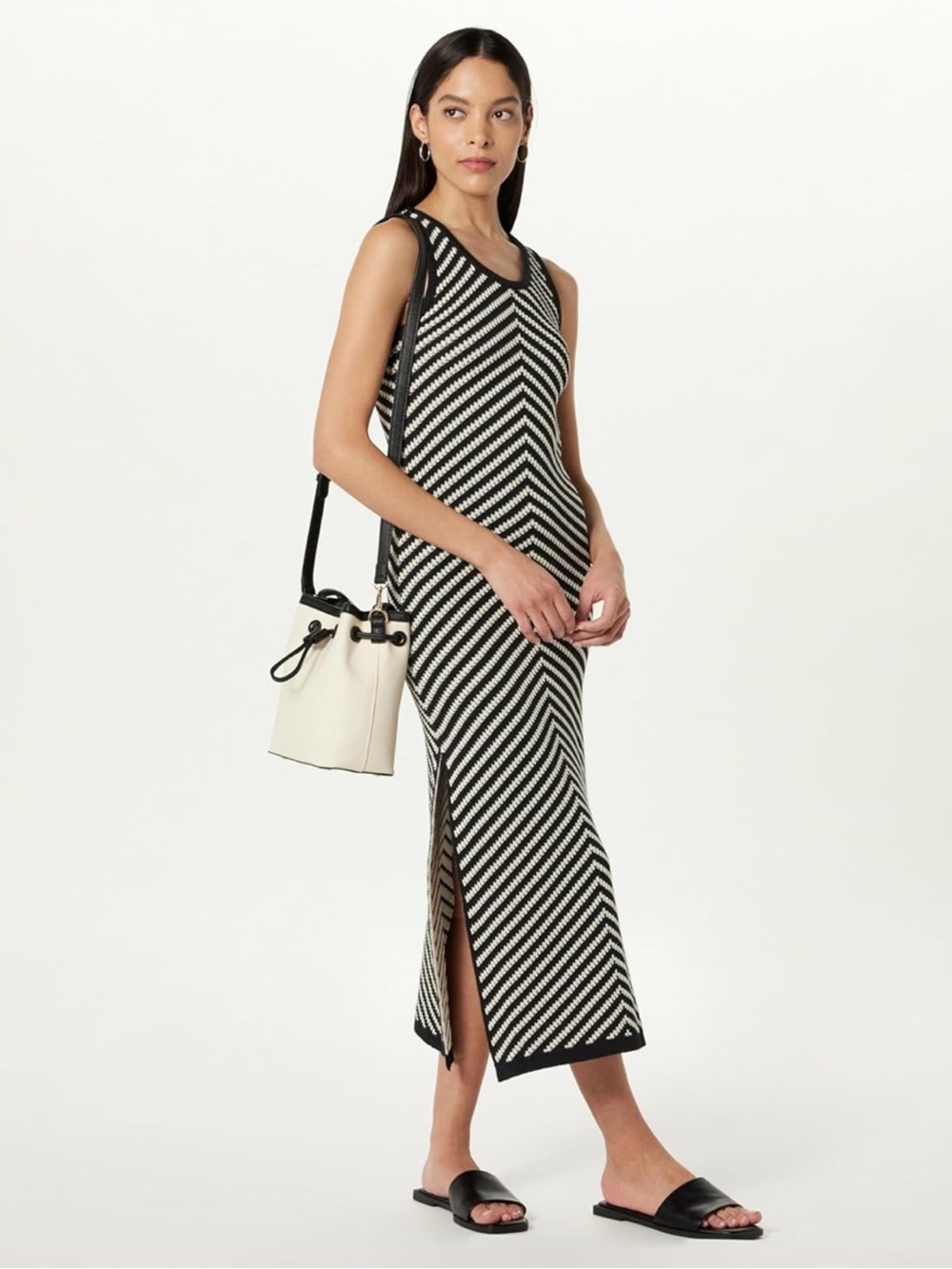 The Drop Black and White Chevron Crochet Maxi Dress Size XXS